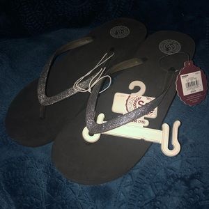 Black/Glitter Wedged Flip-Flops (size 7/8)